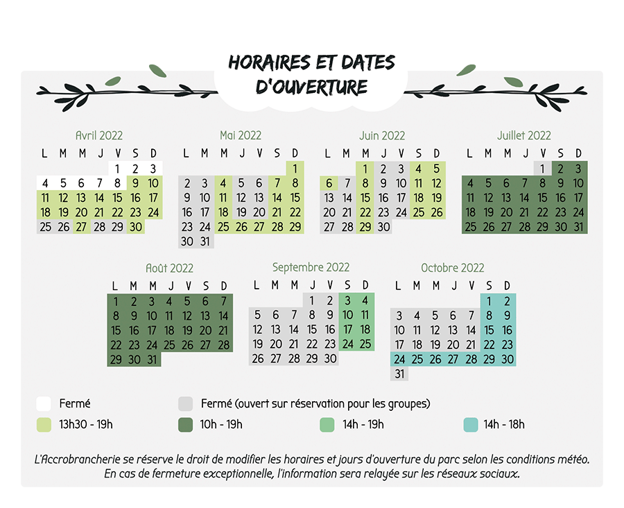 horaires et dates d'ouverture